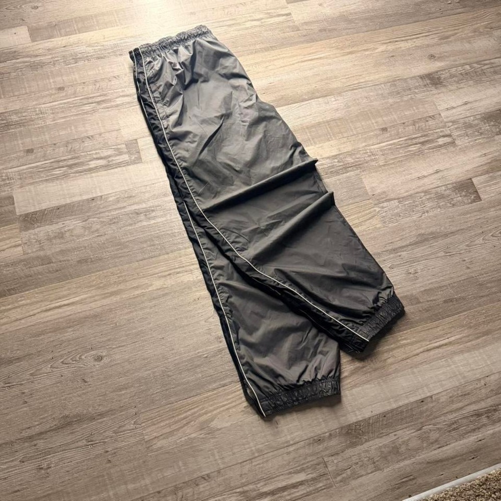 Vintage 90s Wide Leg Nylon Track Pants Pewter Grey Baggy Fit